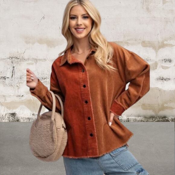 Easel NWT Color Block Corduroy Jacket in Burnt Orange Size Large - Picture 1 of 6